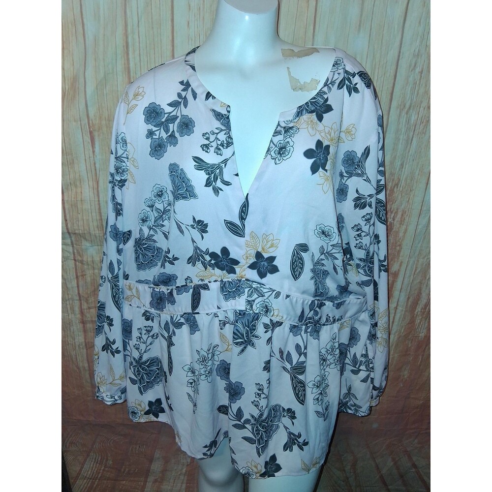 Loft Pink Floral Long Sleeve V-neck Pullover Blouse Sz 20